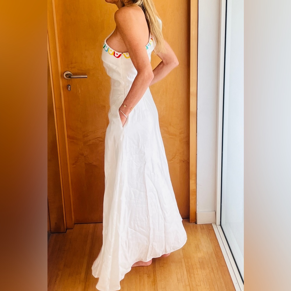 White Maxi Dress with Colorful Accents